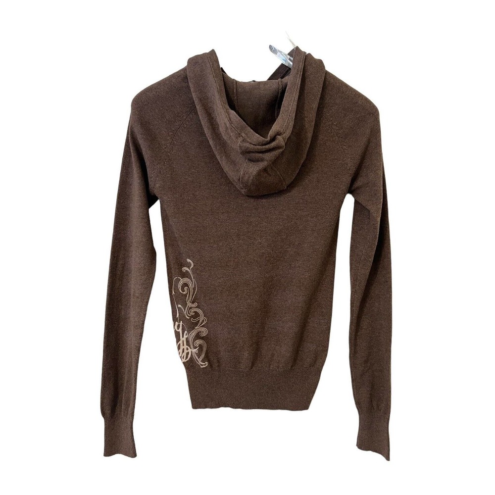 Hurley Y2K Brown Hooded 1/4 Button Pullover Side Logo Ribbed Sweater - Medium - Picture 5 of 8